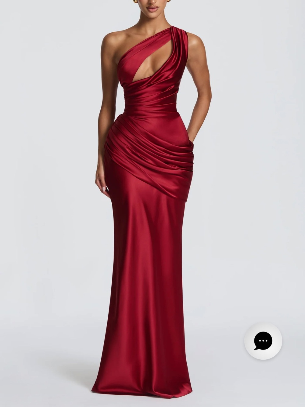 Ina One-Shoulder Red Satin Cutout Gown